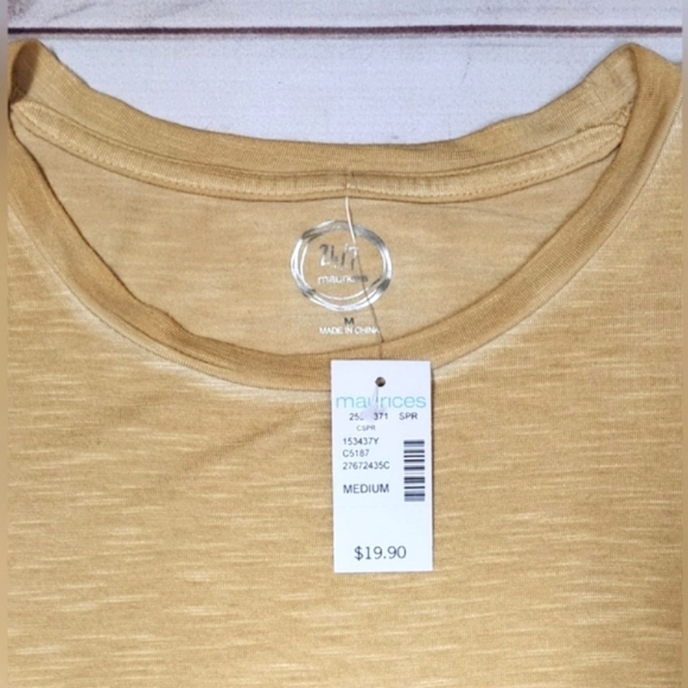 Maurices Burnout Mustard Yellow Tee Medium - New With Tags - Picture 3 of 3
